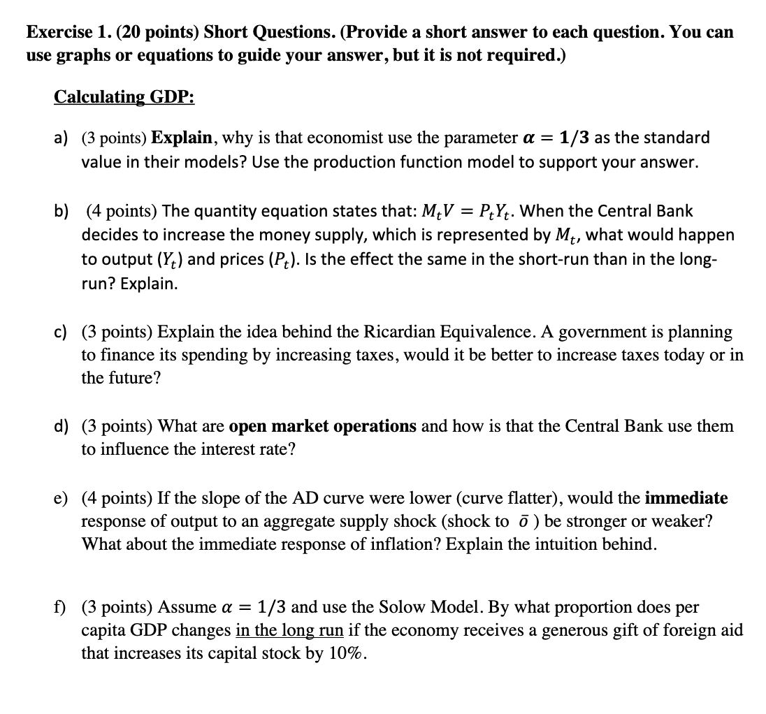 Solved Intermediate Macro Economics. 6 different questions. | Chegg.com