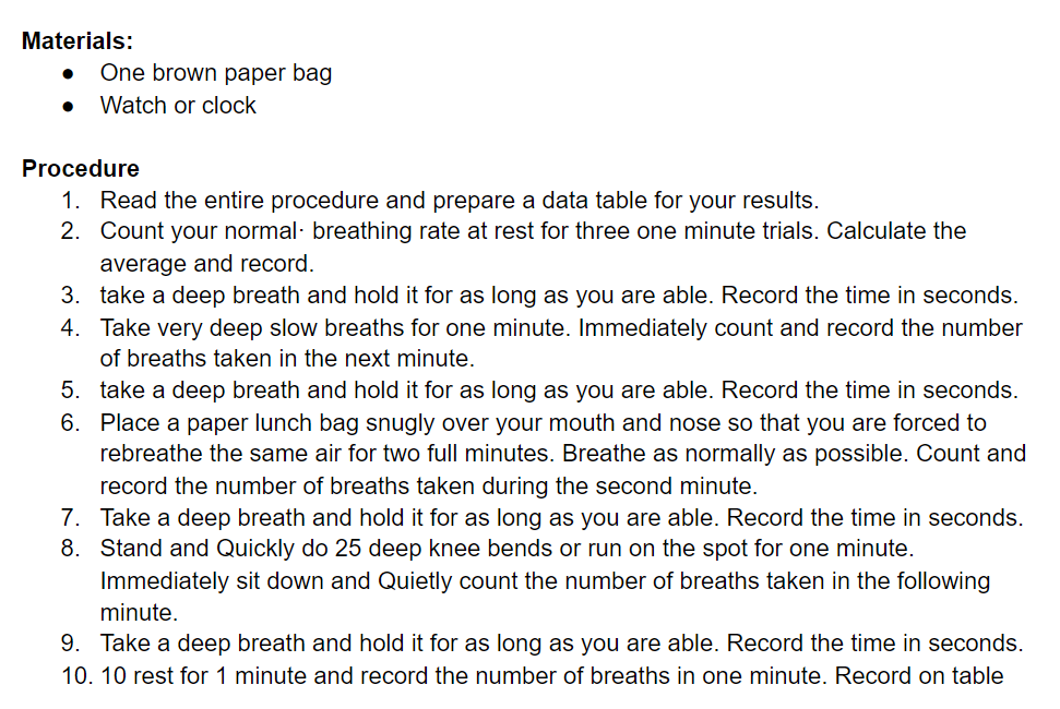 Solved Breathing rate Objective- To observe changes in | Chegg.com