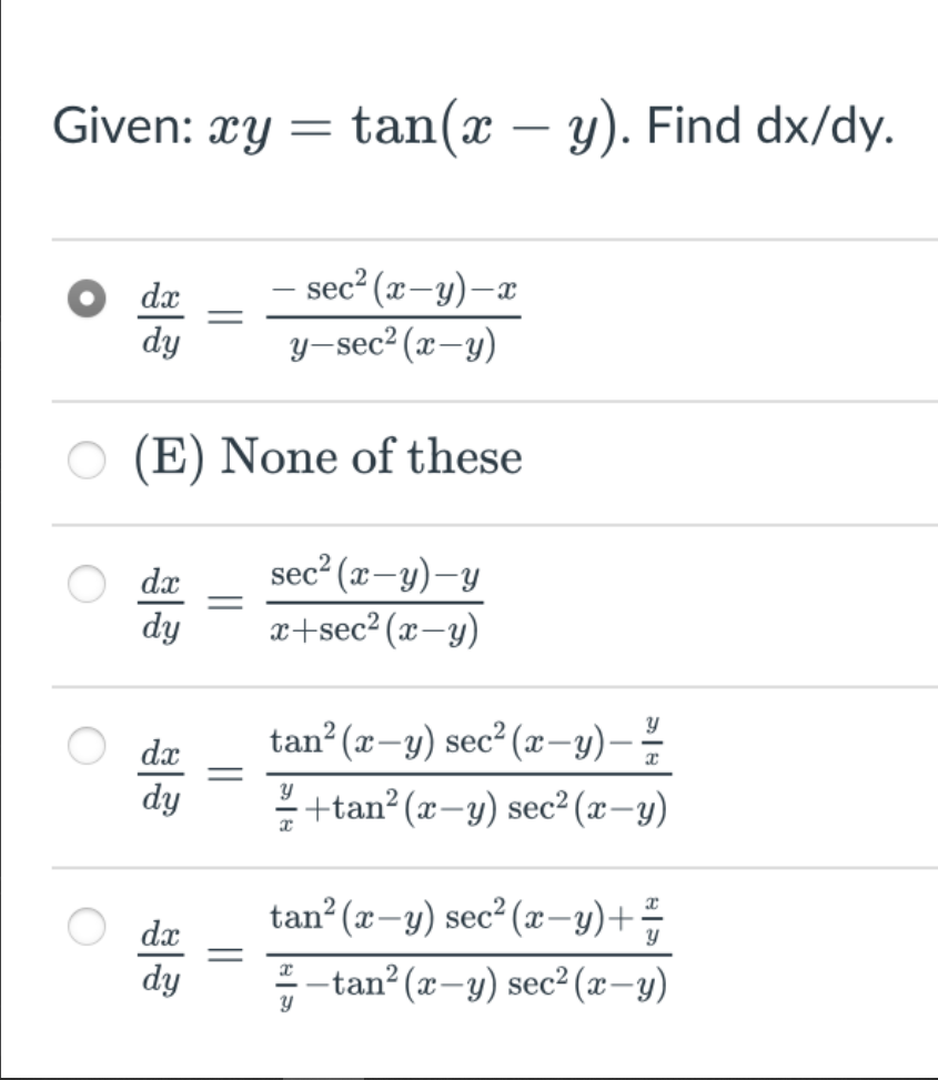 if y log sec x tan x then find dy dx