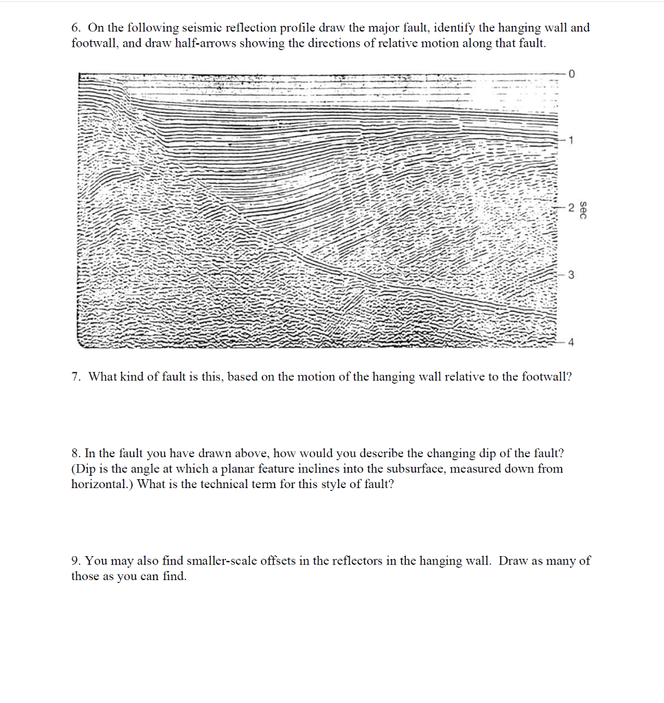 Solved 6. On the following seismic reflection profile draw | Chegg.com
