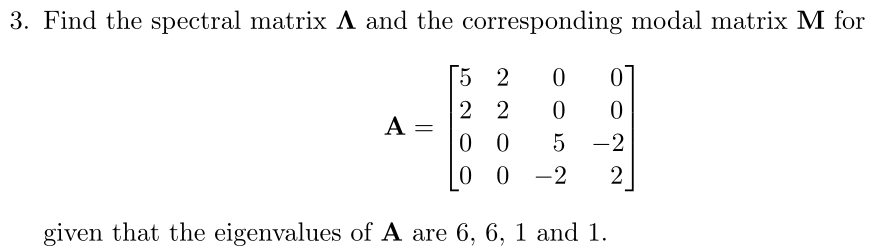 Solved 3. Find the spectral matrix Λ and the corresponding | Chegg.com