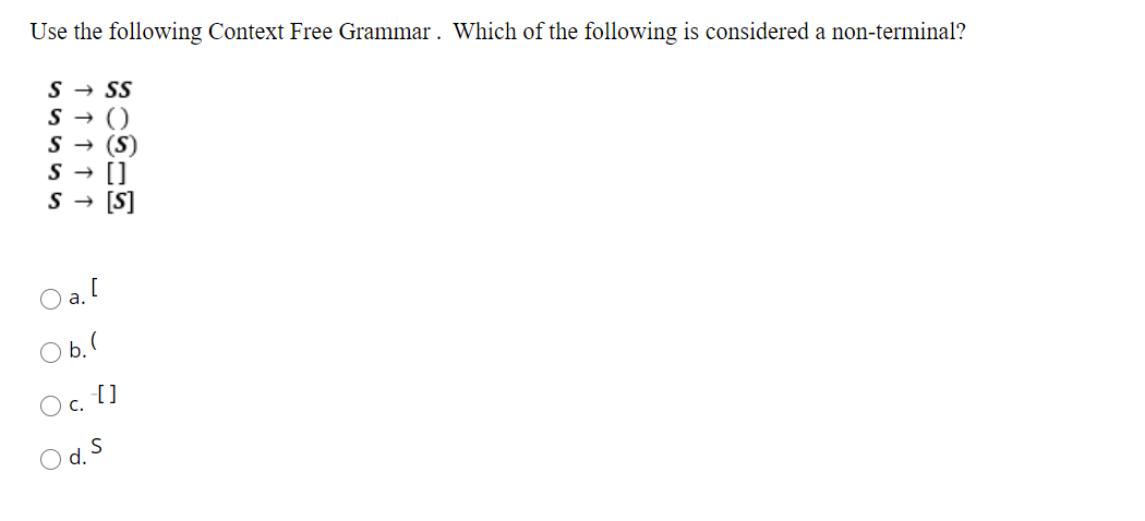 Solved Use the following Context Free Grammar. Which of the | Chegg.com