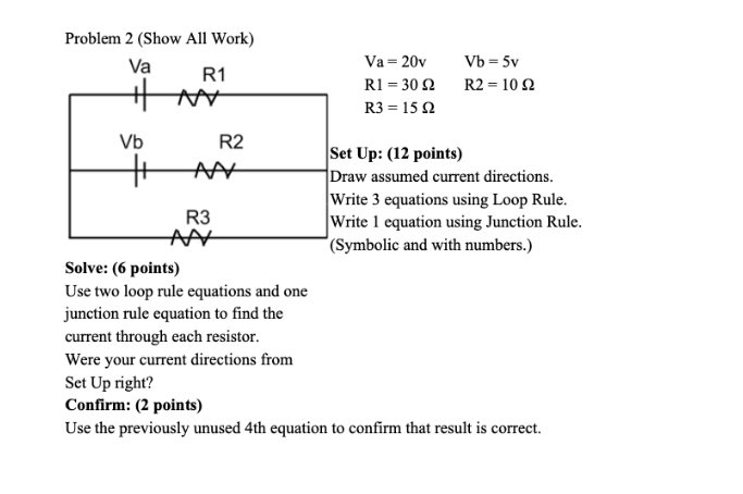 Solved Problem 2 (Show All Work) Va Va=20v Vb = 5v R1 R1 = | Chegg.com