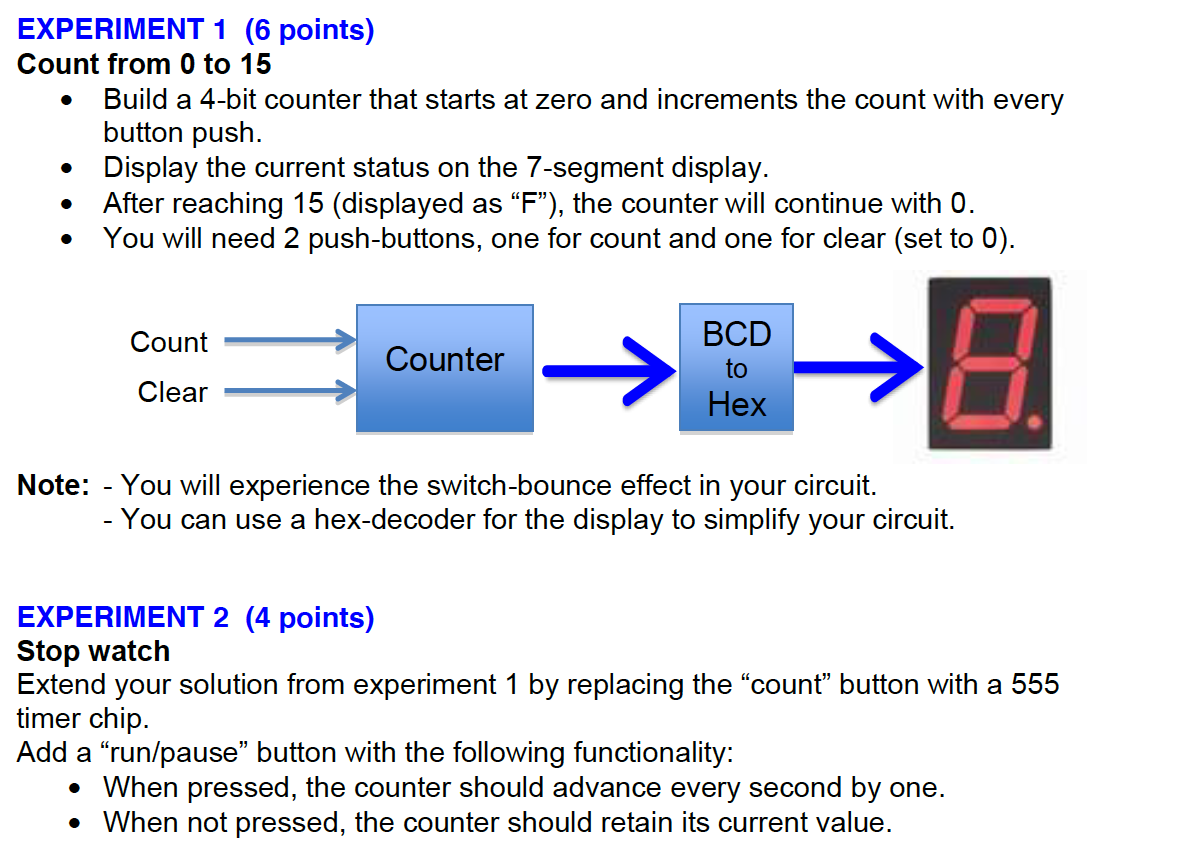 Solved EXPERIMENT 1 (6 points) Count from 0 to 15 Build a