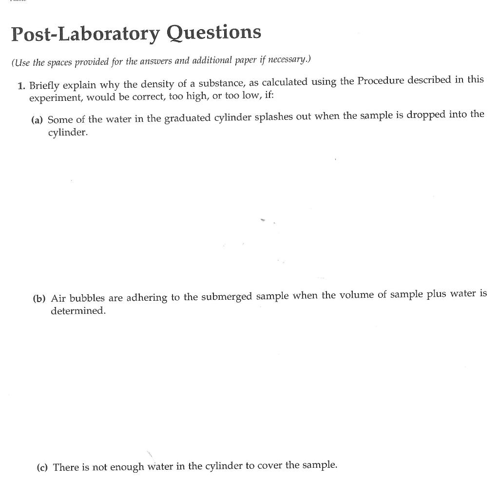 Solved Post-Laboratory Questions (Use the spaces provided | Chegg.com