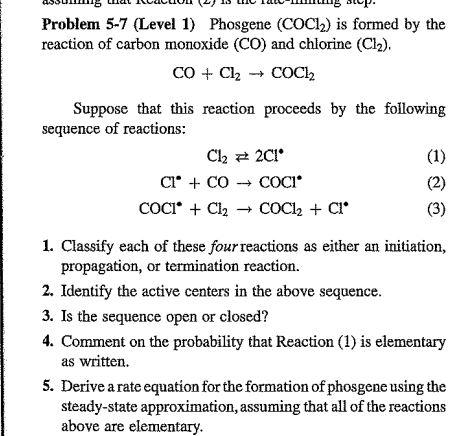 Solved Problem 5-7 (Level 1) Phosgene (COCl2) is formed by | Chegg.com