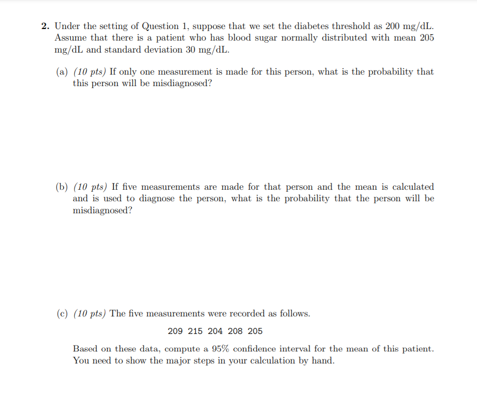 Solved 1. For the general population, the mean glucose level