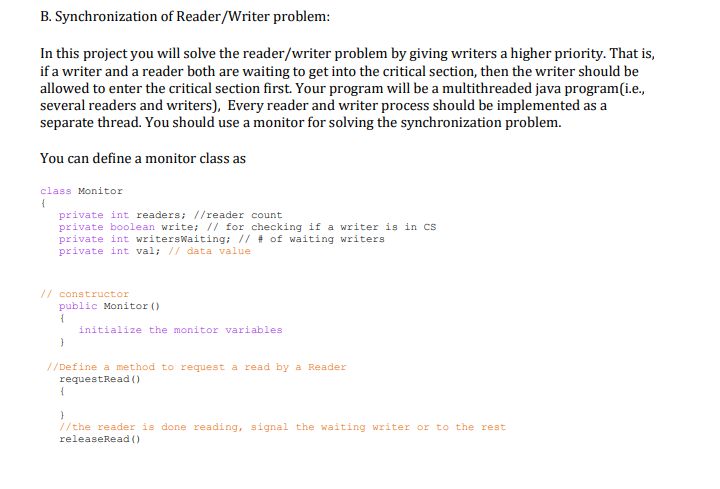 Solved B. Synchronization of Reader/Writer problem: In this | Chegg.com