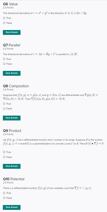 Solved Q6 Value 2 5 Points The Directional Derivative Of Chegg Com