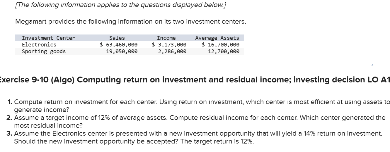 Solved Compute Return On Investment For Each Center. Using | Chegg.com