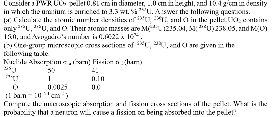 Consider a PWR UO2 pellet 0.81 cm in diameter, 1.0 cm | Chegg.com