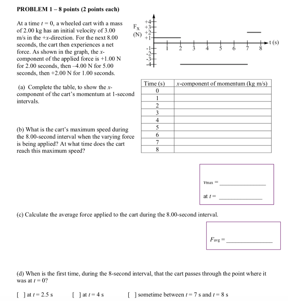 Solved PROBLEM 1- 8 points (2 points each) At a time t = 0, | Chegg.com