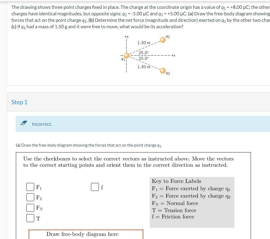 Solved The drawing shows three point charges fixed in place.