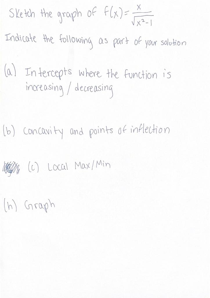 Solved Sketch the graph of f(x)=x2−1x Indicate the following | Chegg.com