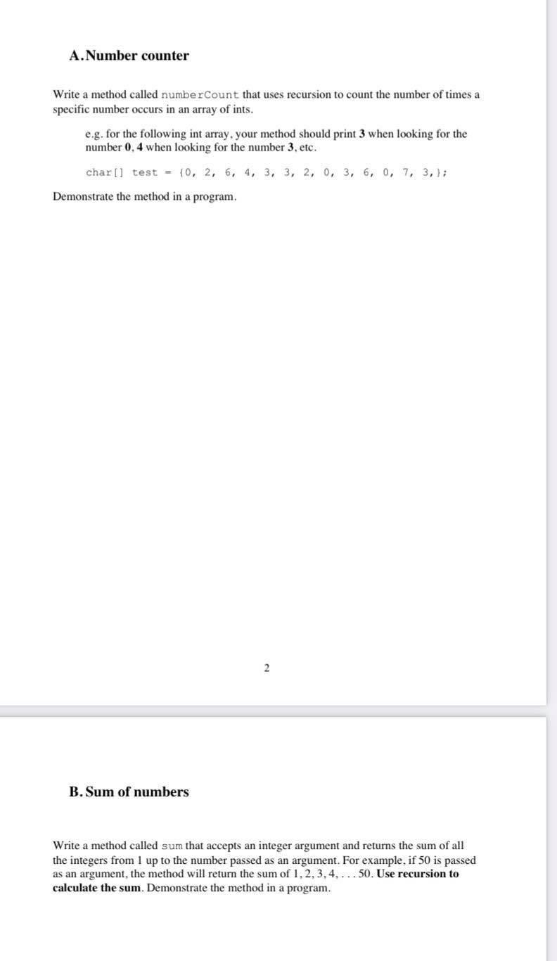 Solved A.Number counter Write a method called numberCount | Chegg.com
