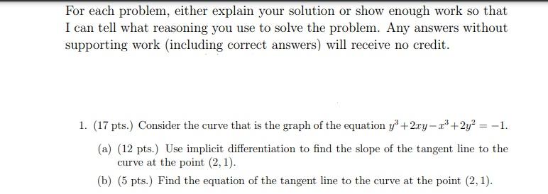 Solved For each problem, either explain your solution or | Chegg.com
