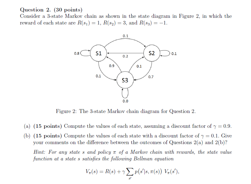 Solved Question 2. (30 points) Consider a 3-state Markov | Chegg.com