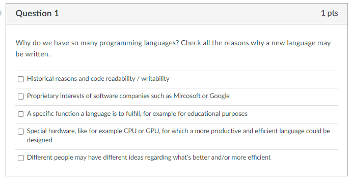 Solved Why do we have so many programming languages? Check | Chegg.com