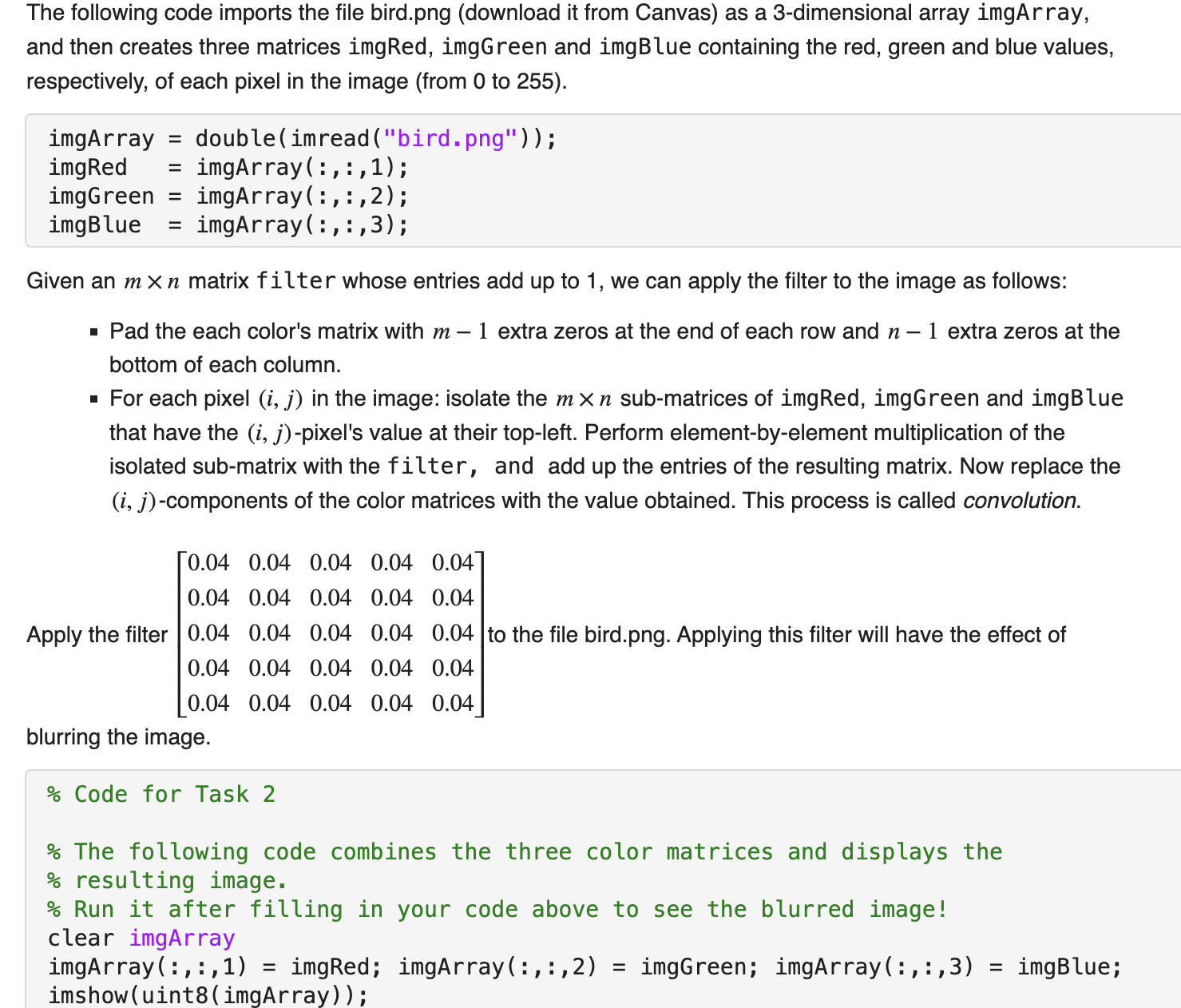 Solved The following code imports the file bird.png | Chegg.com