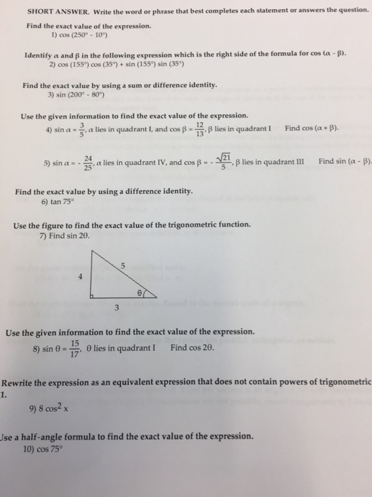 Solved SHORT ANSWER. Write the word or phrase that best | Chegg.com