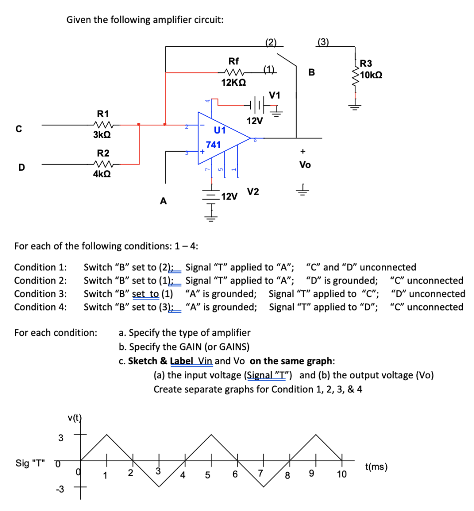 Solved Given The Following Amplifier Circuit: For Each Of | Chegg.com