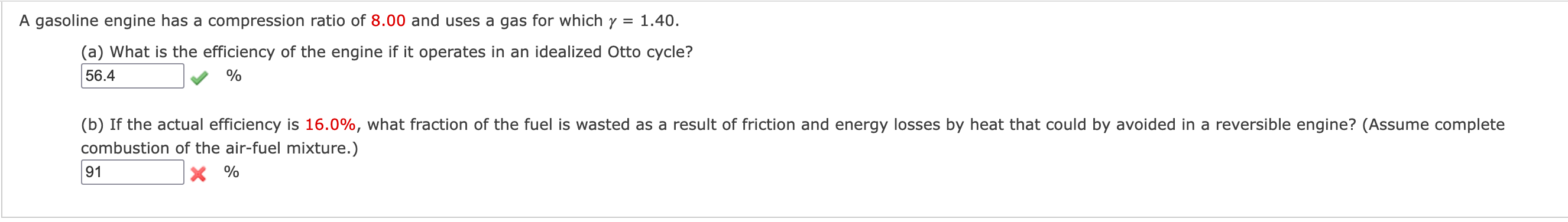 Solved A gasoline engine has a compression ratio of 8.00 and | Chegg.com