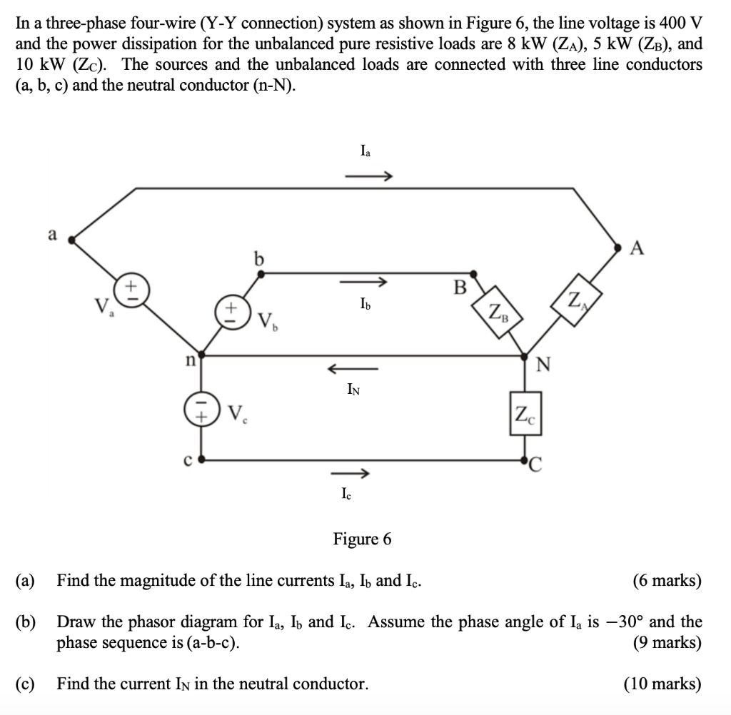Solved In a three-phase four-wire (Y-Y connection) system as | Chegg.com