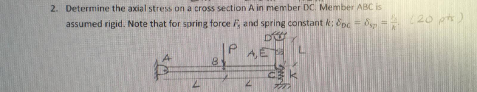 Solved 2. Determine the axial stress on a cross section A in | Chegg.com