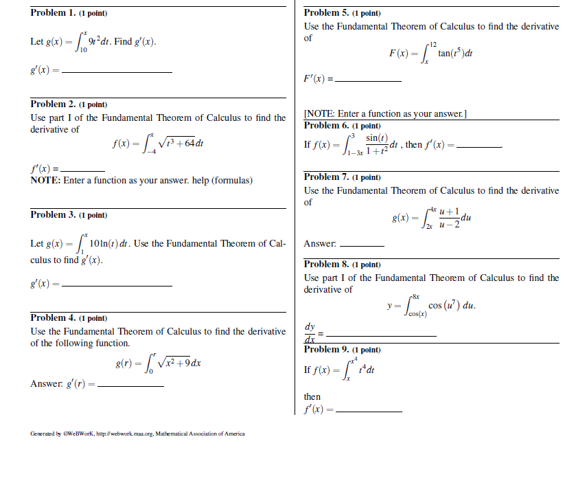 Solved Problem 1. (1 point) Problem 5. 1 point) Use the | Chegg.com