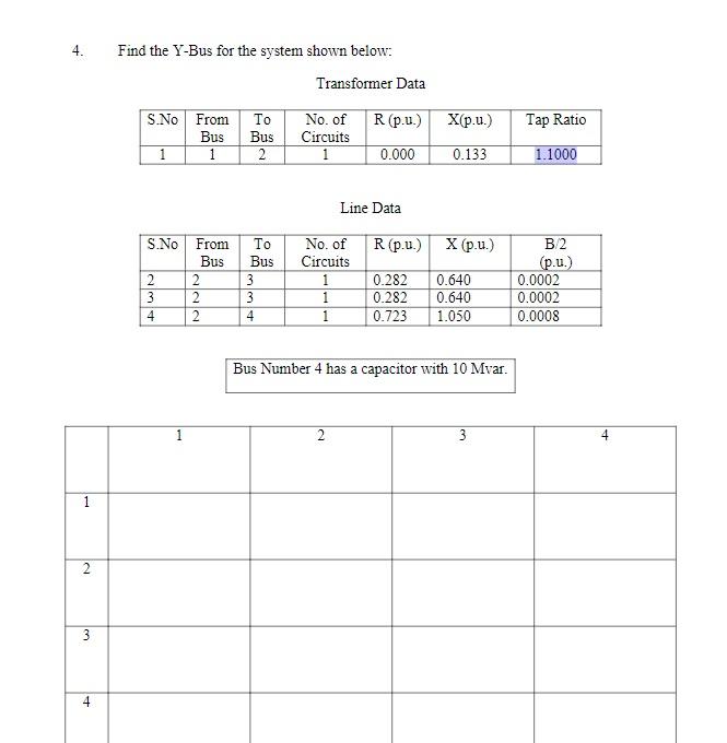 Solved 4. Find the Y-Bus for the system shown below: | Chegg.com