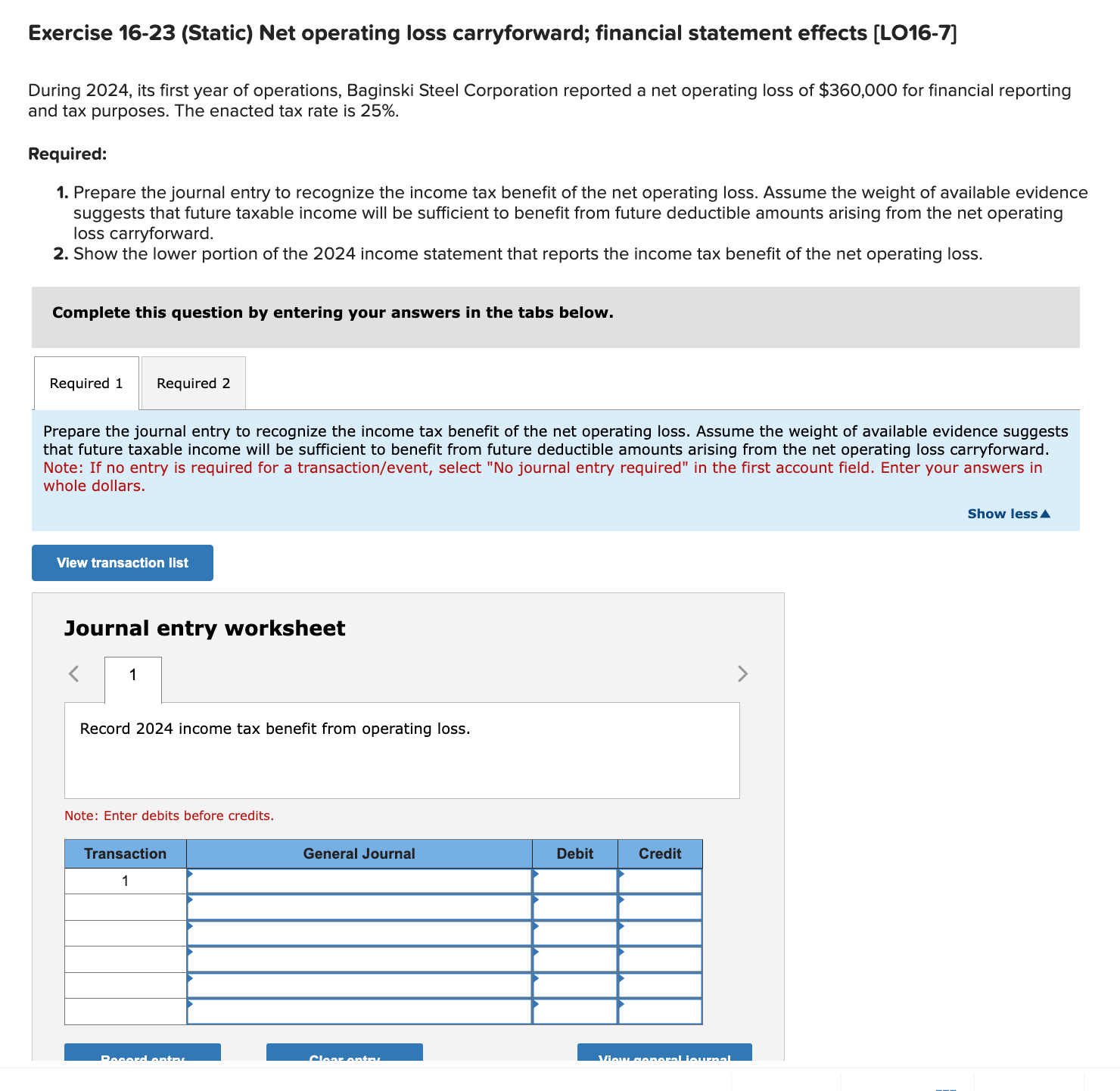 Solved Q.2 Exercise 1623 (Static) Net operating loss