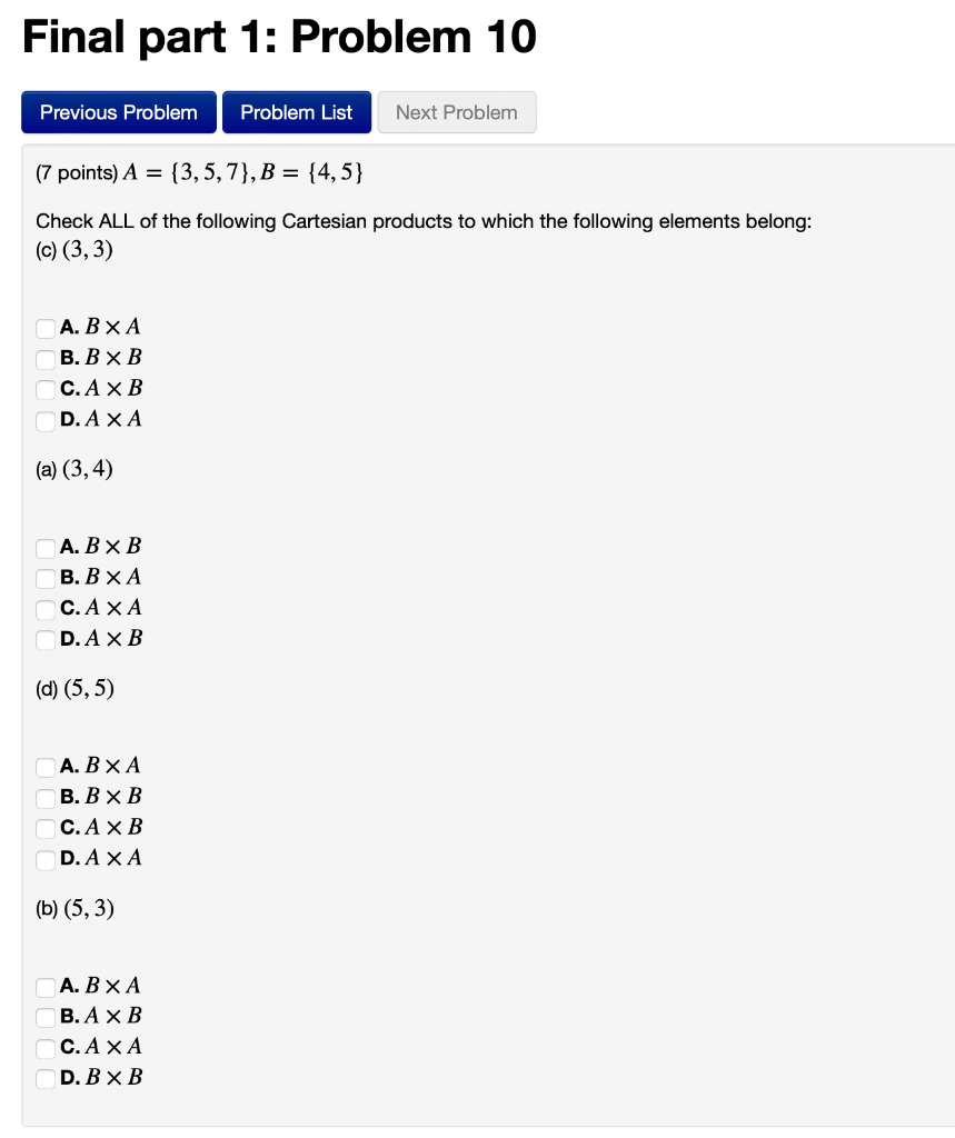 Solved Final Part 1: Problem 10 Previous Problem Problem | Chegg.com