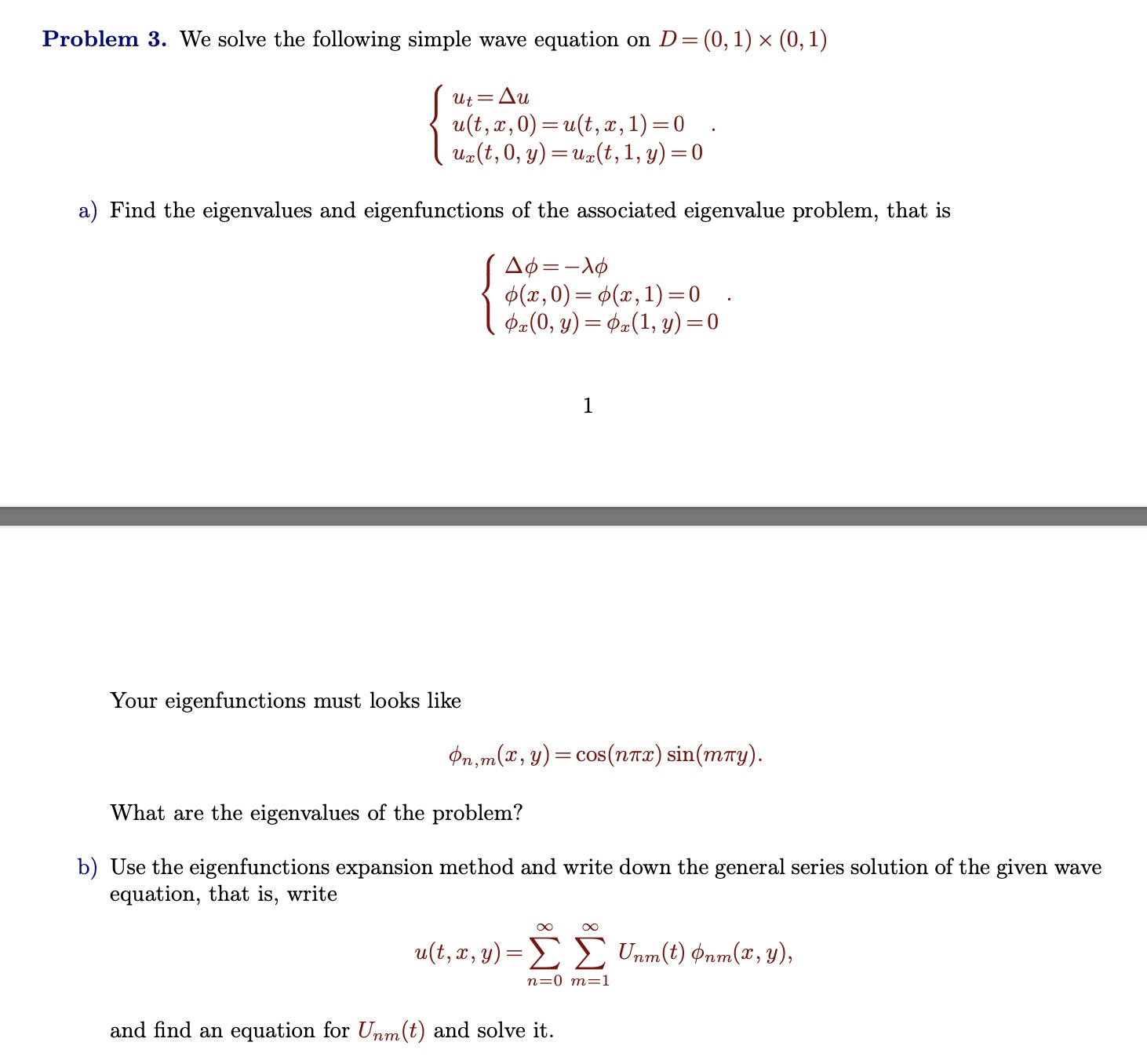 Solved Problem 3. We solve the following simple wave | Chegg.com