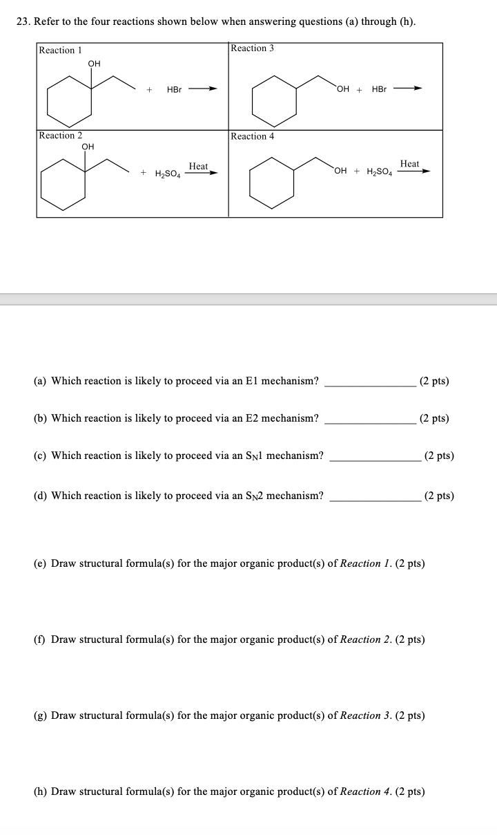 Solved 23. Refer to the four reactions shown below when | Chegg.com