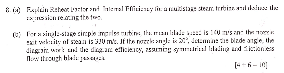 Solved (a) Explain Reheat Factor and Internal Efficiency for | Chegg.com