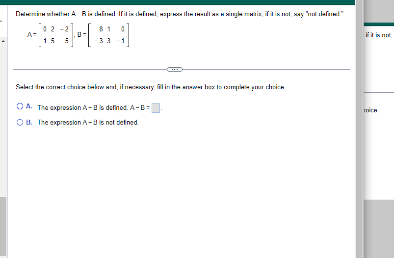Solved A=[0125−25],B=[8−3130−1] Select the correct choice | Chegg.com
