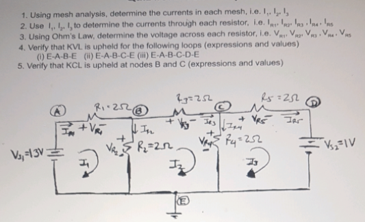 Solved 1. Using mesh analysis, determine the currents in | Chegg.com