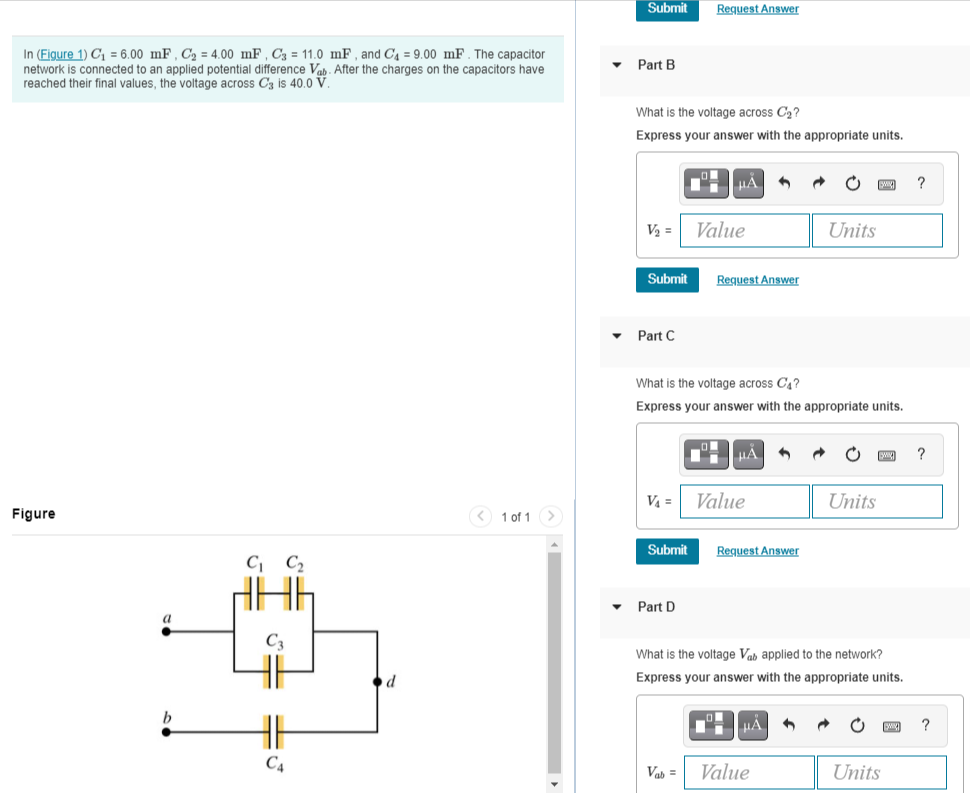 Solved Submit Request Answer In (Figure 1) C1 = 6.00 mF, C2 | Chegg.com