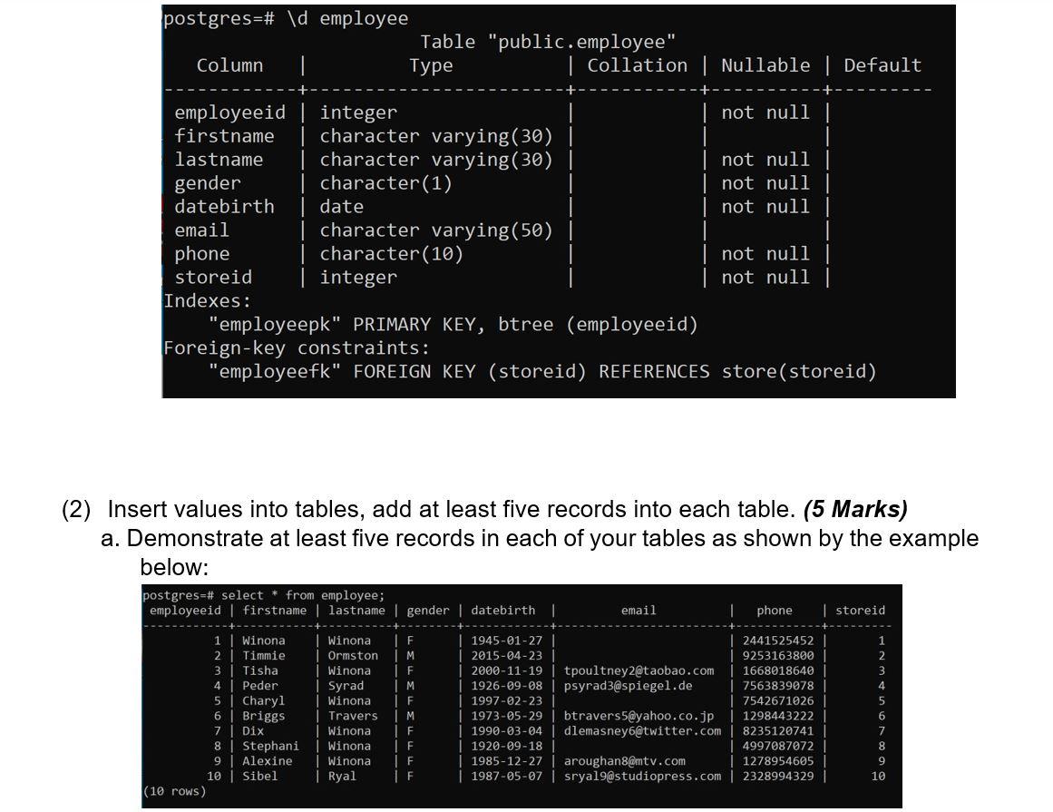 Solved Background Information for Sample Database Project: | Chegg.com
