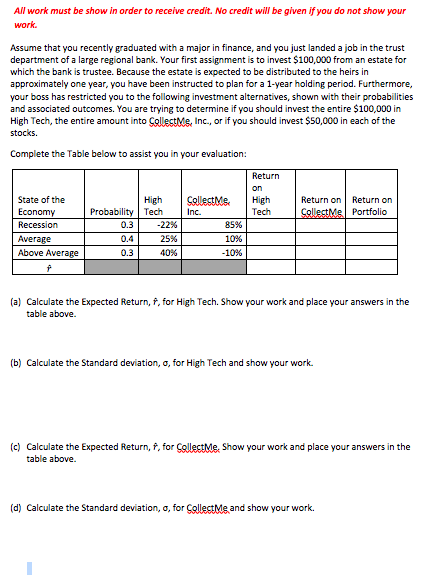 Solved All work must be show in order to receive credit. No | Chegg.com