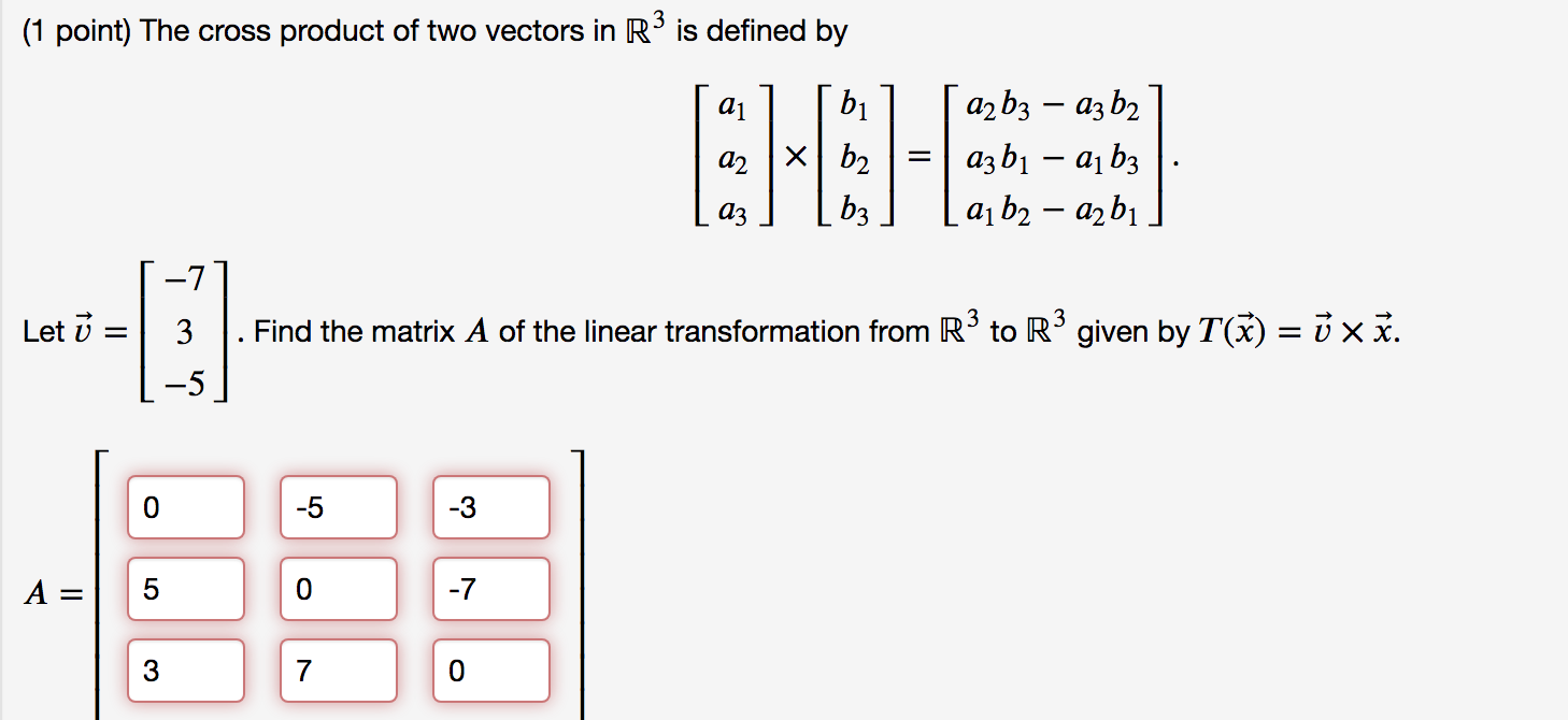 solved-1-point-the-cross-product-of-two-vectors-in-3-is-chegg