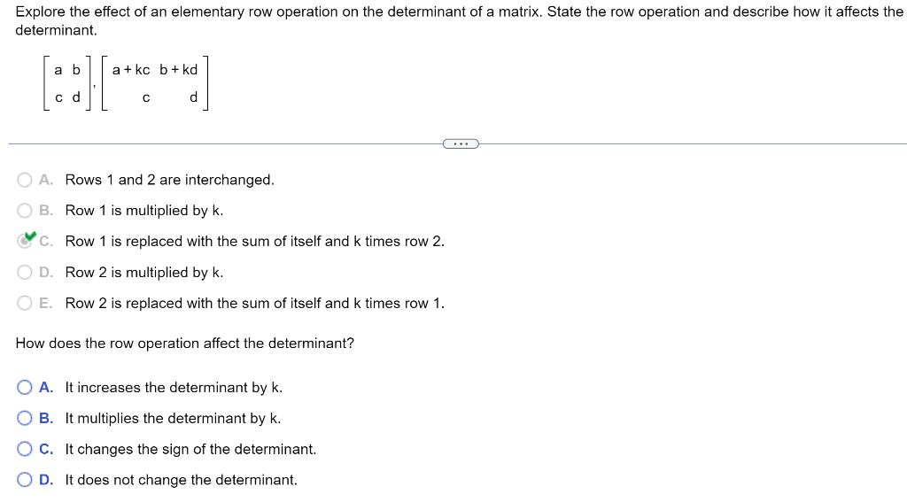 Solved Explore the effect of an elementary row operation on