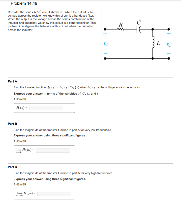 Solved Problem 14.49 Consider The Series RLC Circuit Shown | Chegg.com