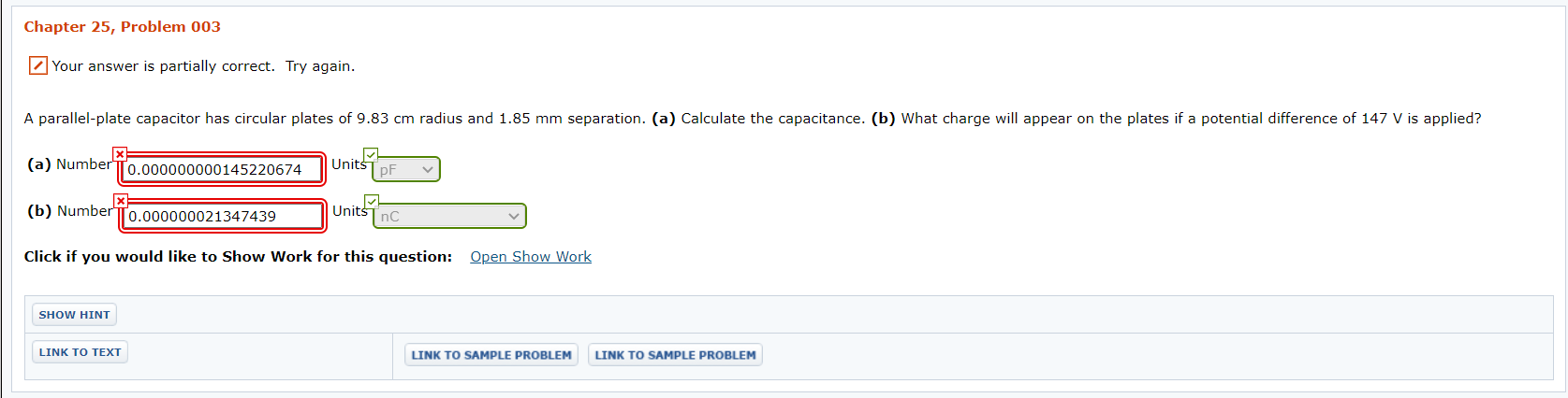 Solved Chapter 25, Problem 003 Your answer is partially | Chegg.com