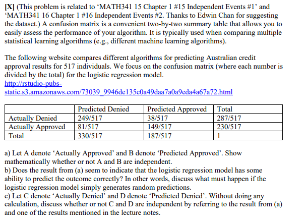 Solved A = "Actually Approved" B = "Predicted Approved" C | Chegg.com