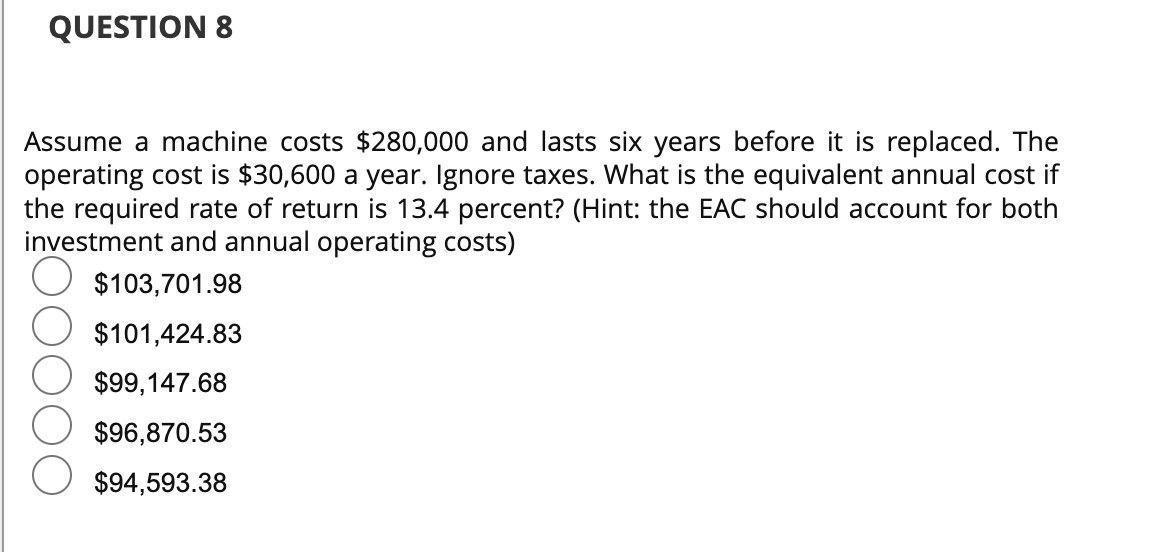 Solved Assume a machine costs $280,000 and lasts six years | Chegg.com