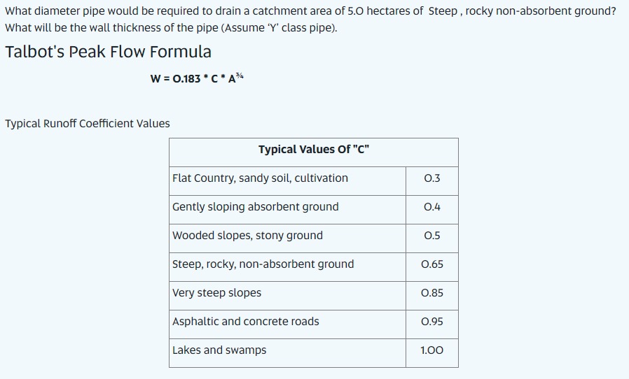 Solved What diameter pipe would be required to drain a | Chegg.com