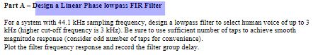 Solved Part A - Design a Linear Phase low pass FIR Filter | Chegg.com