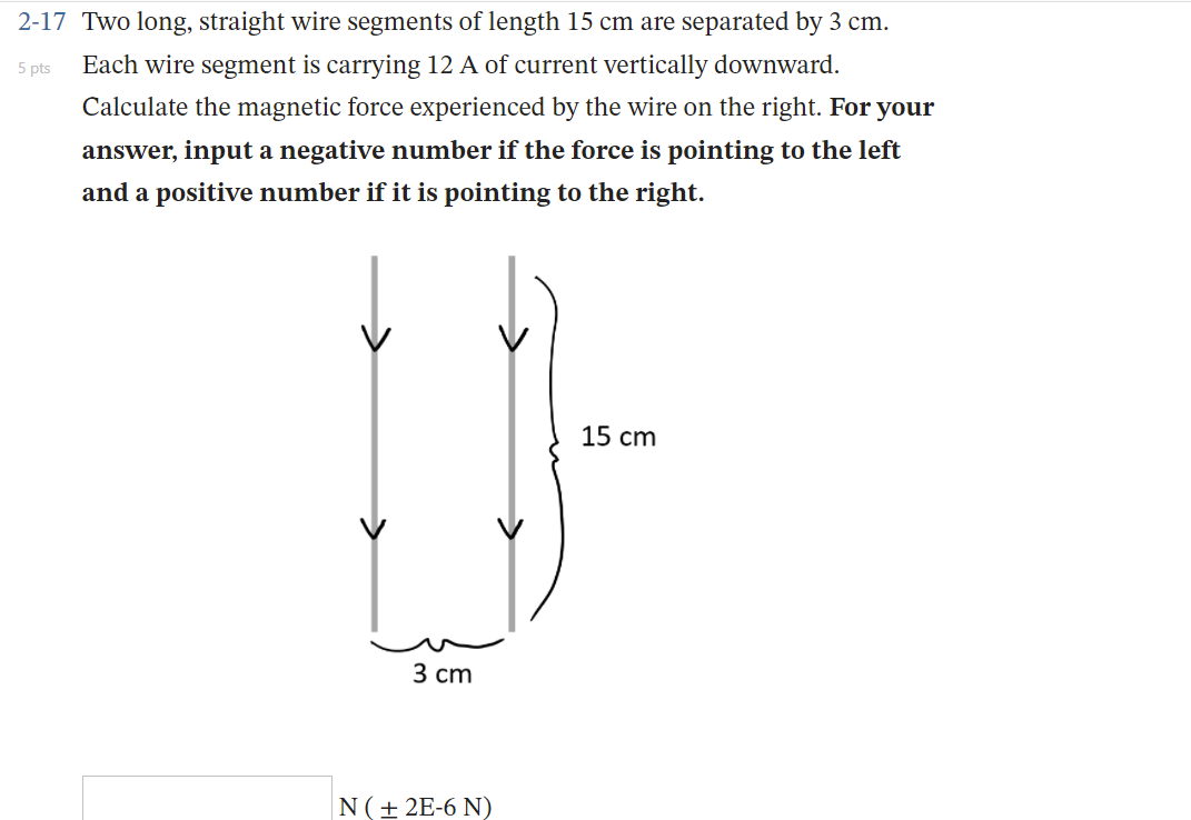 Solved 5 pts 2-17 Two long, straight wire segments of length | Chegg.com
