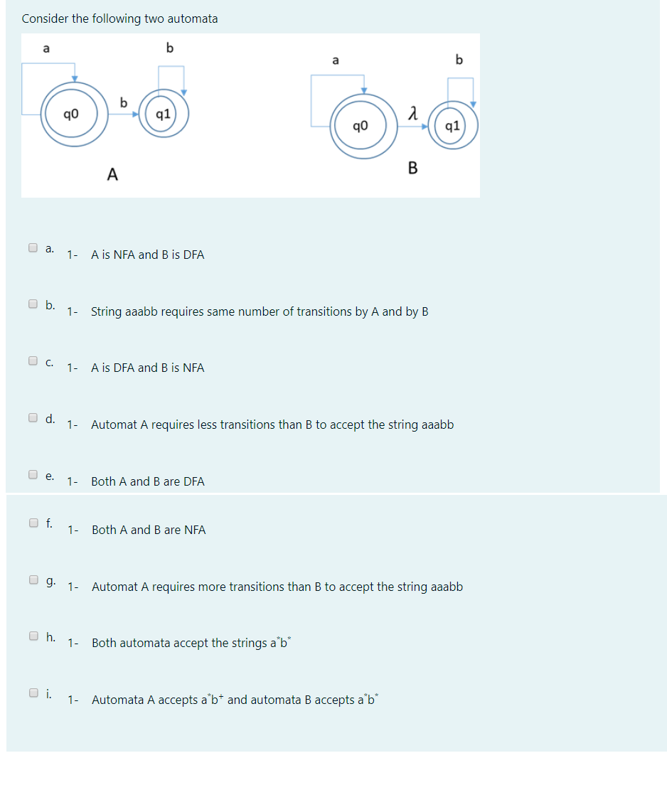 Solved Consider The Following Two Automata A B A B B 90 Q1 2 | Chegg.com